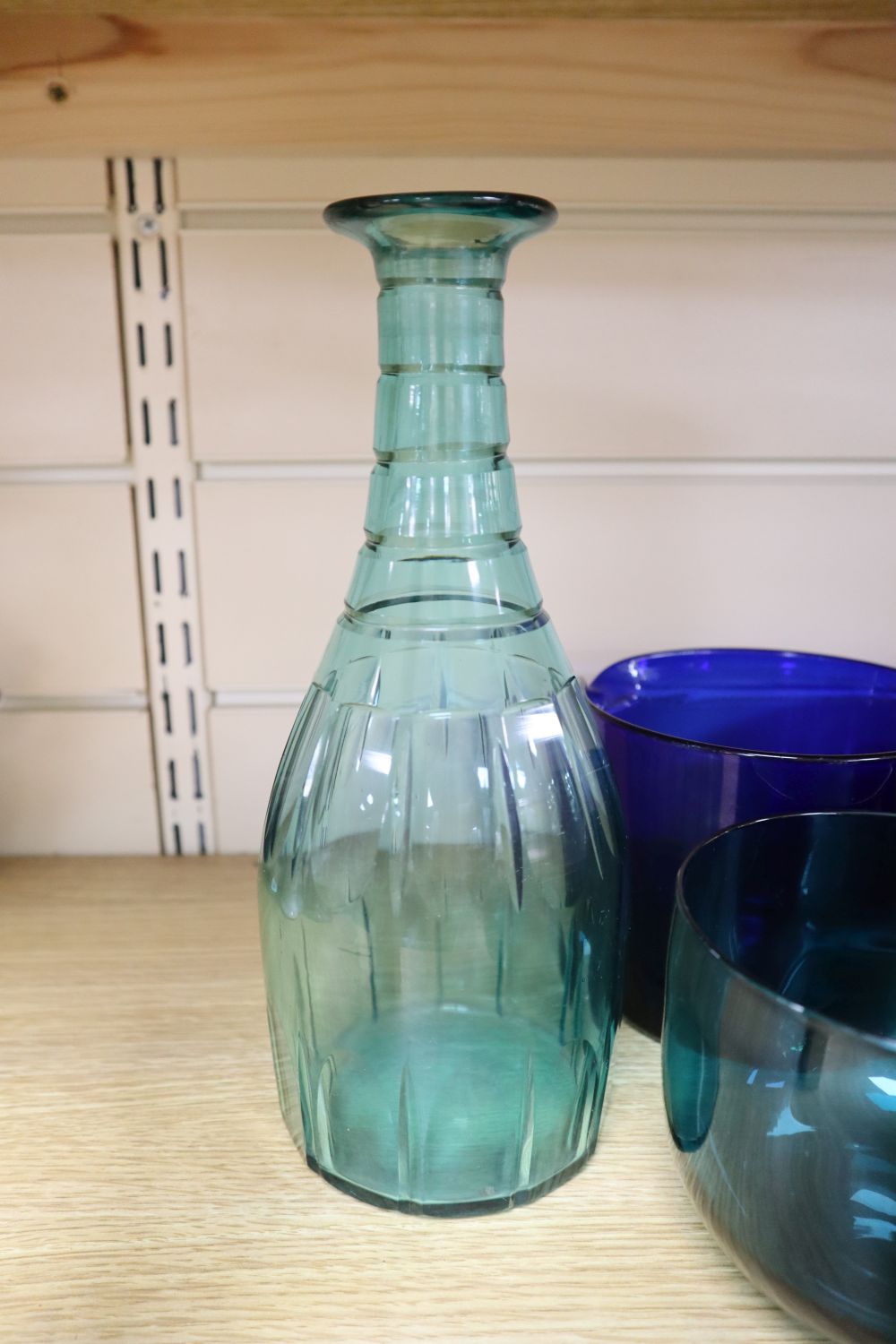 A collection of Bristol blue, green and amethyst rinsers, glasses etc.
